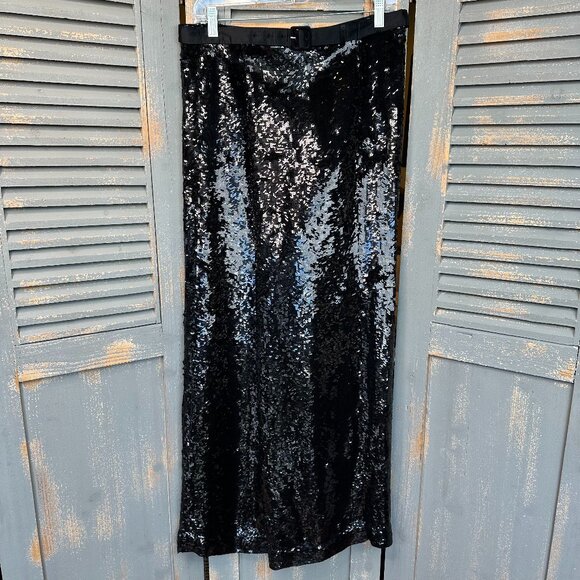 Proenza Schouler Sequin Wide Leg Karate Pants Black Sz S - Picture 1 of 15